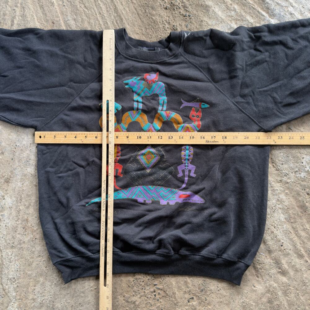 VINTAGE 90S NATIVE AMERICAN TRIBAL SWEATSHIRT CREWNECK RAGLAN BLACK MENS LARGE - Picture 4 of 5